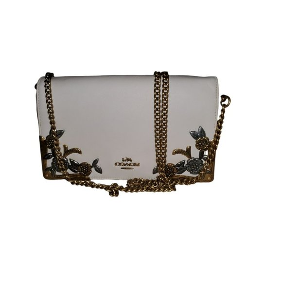 Handbags - Coach Callie Metal Tea Rose Foldover Chain Clutch